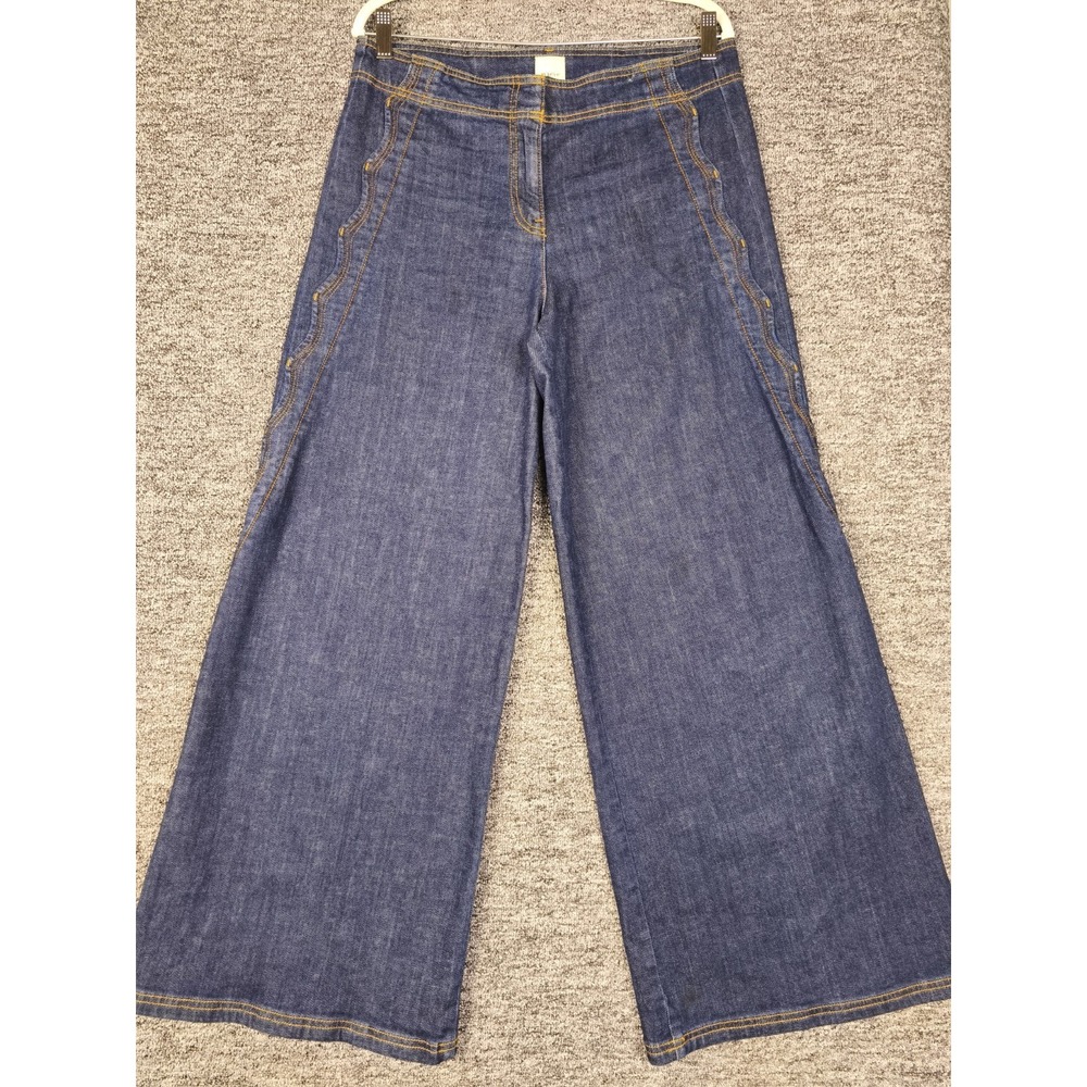 Maeve Anthropologie Colette Wide Leg Crop Jeans Scallop Trim Dark Wash 29 - Picture 1 of 9